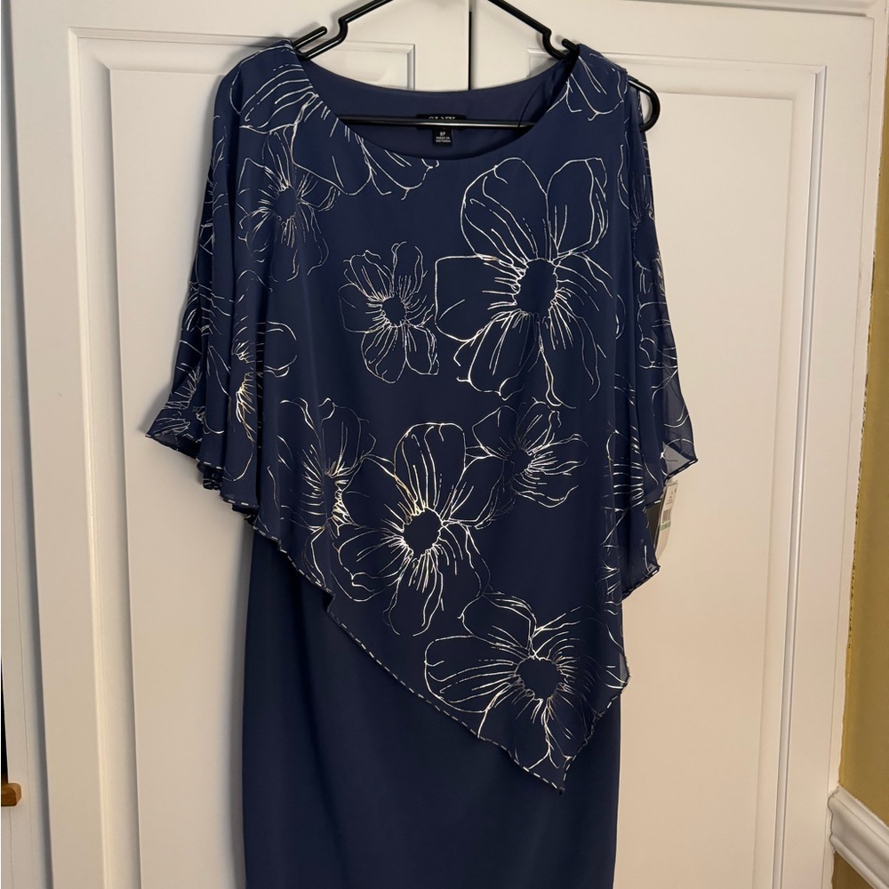 SLNY Navy Asymmetrical Floral Dress, new with tags